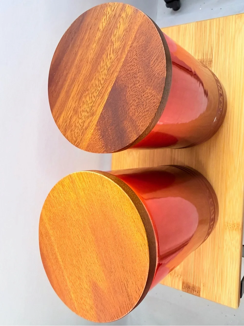 Le Creuset CERISE Stoneware Signature Storage Canister Wood Lid 26oz /770ml Set2